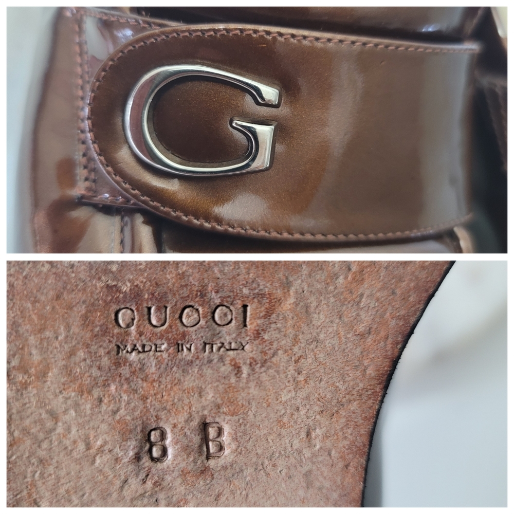 Vintage Gucci Classic "G" Womens Loafers Cooper Bronze Patent Leather Italy 8 B - Picture 14 of 16